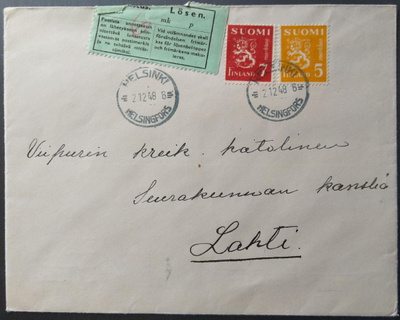 Lunastuslähetys Helsinki-Lahti, kulk. 1948