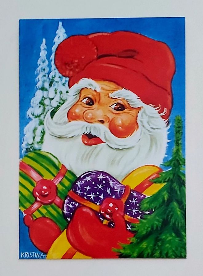 KRISTINA-"Joulupukki lahjojen kanssa"-KULKEMATON JOULUKORTTI