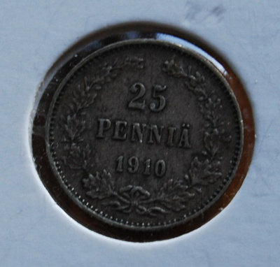 Hopeaa 25 Penniä 1910 Nikolai II