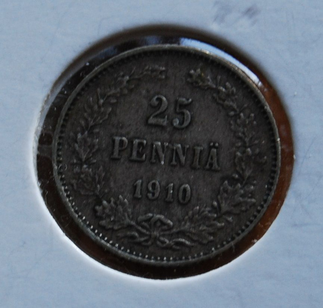Hopeaa 25 Penniä 1910 Nikolai II