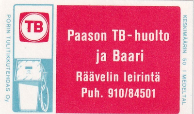 Paason TB- huolto ja Baari. Räävelin leirintä .  s91
