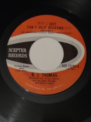 7" B.J. Thomas - I Just Can't Help Believing single 1970 EX
