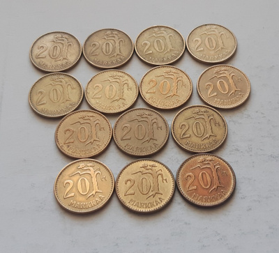 20 mk v. 1952-1962, yht 14 kolikkoa, circ