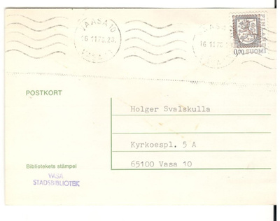 Vaasa,  v. 1976  firmakortti kotiseutukeräilijälle