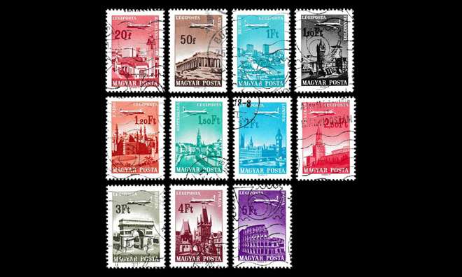 Unkari 2280-90 o Lentoposti kaupunkeja ja lentokoneita (1966