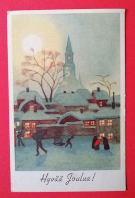 Vanha joulukortti kulk. 1943