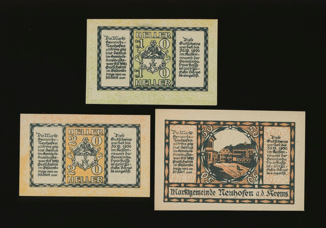 Itävalta Notgeld 10, 20, 50 Heller, Neuhofen 1920