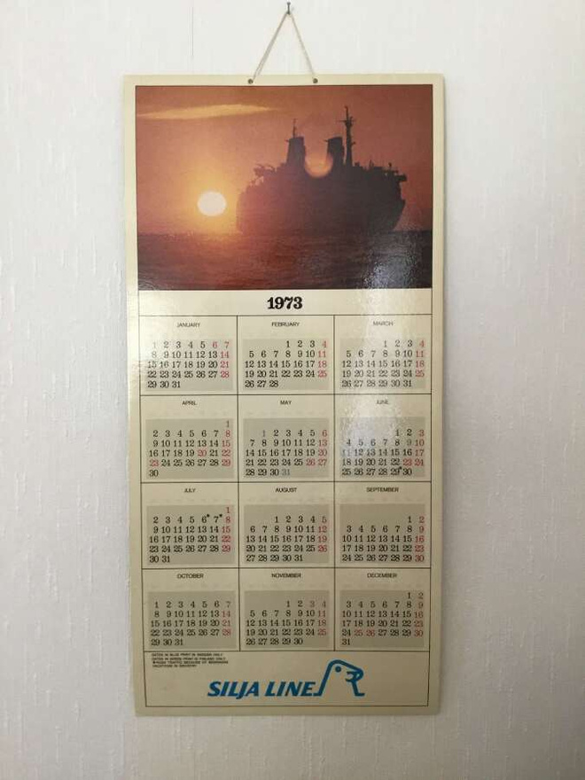 Pahvinen Silja Line -seinäkalenteri 1973