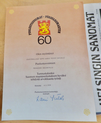 VANHA Luovari Puolustusvoimat Pronssinen Ansiomitali
