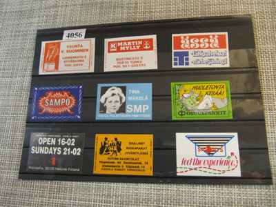 Tulitikkuetikettejä 9 kpl. Mm. Huoletonta kesää! Osuuspankit
