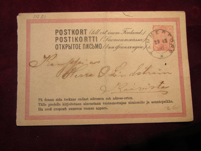 Ehiökortti 10 pen punainen. 1885.-stationery post card
