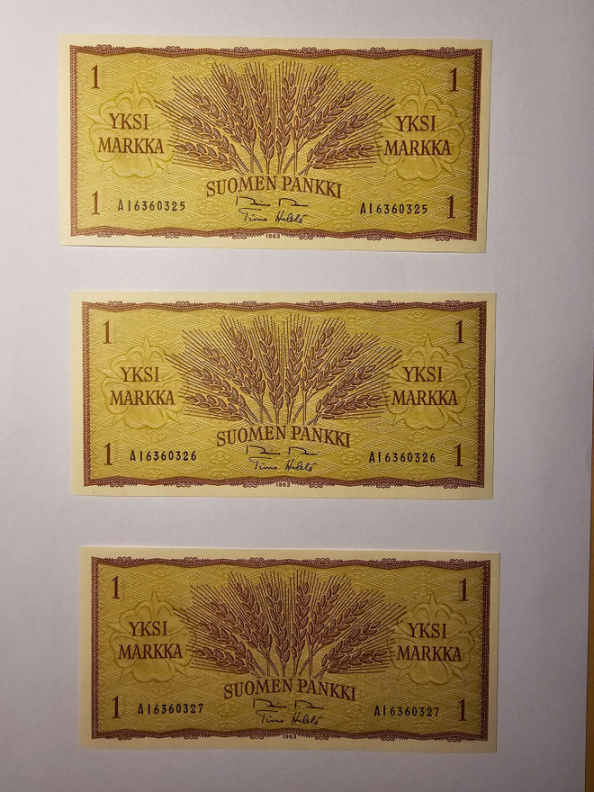 10 peräkkäistä 1 mk 1963, pakkasileät