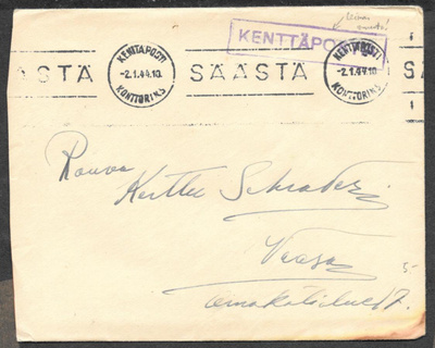 Postilähetys - Kenttäpostia + KPK5  2.1.1944