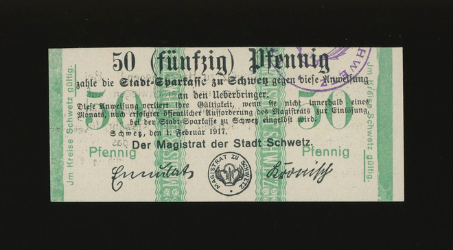 Saksa Notgeld 50 Pfg, Schwetz 1.2.1917