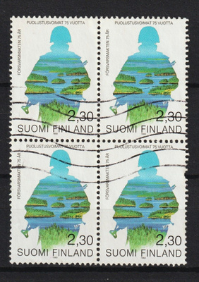 1993 2,30mk Puolustusvoimat 75v merkki leimattuna neliönä