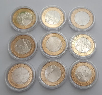 Suomi Maakuntarahat, 5 eur, kaikki 9 maakuntaa, unc