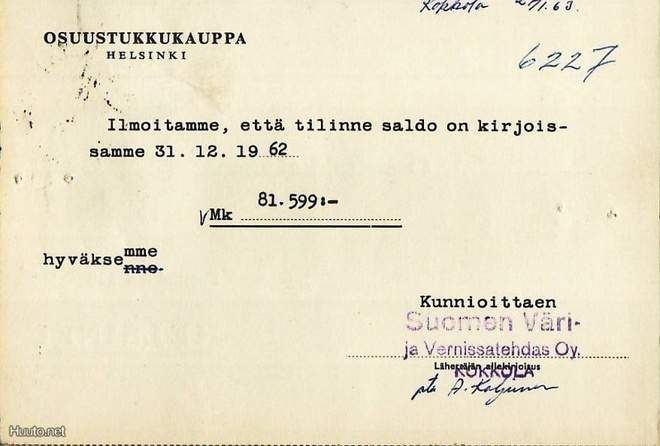 FIRMAKORTTI KOKKOLA SUOMEN VÄRI JA VERNISSA TEHDAS