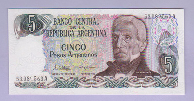 Argentiina 5 Pesos v.1983-84 UNC P-312