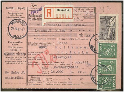 1946 R-tilaavievä postiennakkopaketti