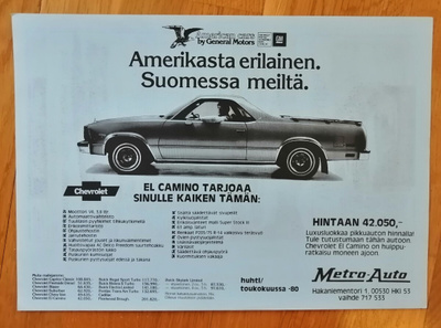 1980 Chevrolet El Camino, Olds, Chev esite - KUIN UUSI