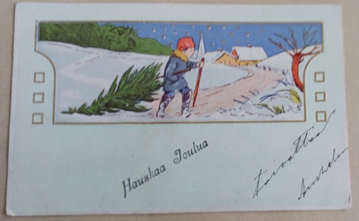 Nuori herra noutamassa joulukuusta, k. k-k
