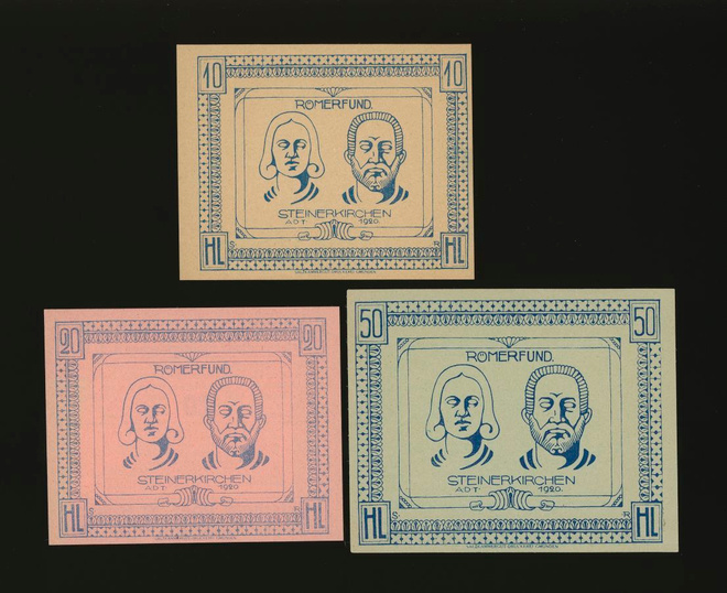 Itävalta Notgeld 10, 20, 50 Heller, Steinerkirchen 1920