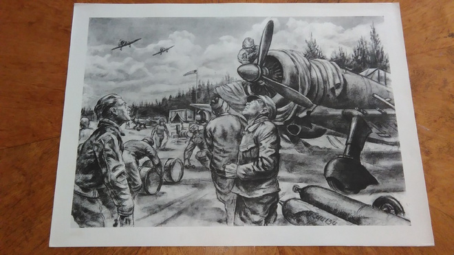 Jatkosota Lentokenttä Hävittäjät Sotapiirros Lindeberg 1942