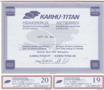 OKK 1989 Karhu-Titan Oy 100 000 pörssi spec, Helsinki