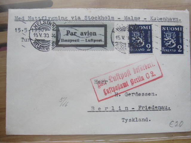 Ilmaposti kirje Saksaan vuodelta 1930  tuloleimoin