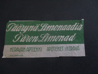 JUOMA ETIKETTI - PÄÄRYNÄ LIMONAADIA KERAVAN APTEEKKI (AB17)