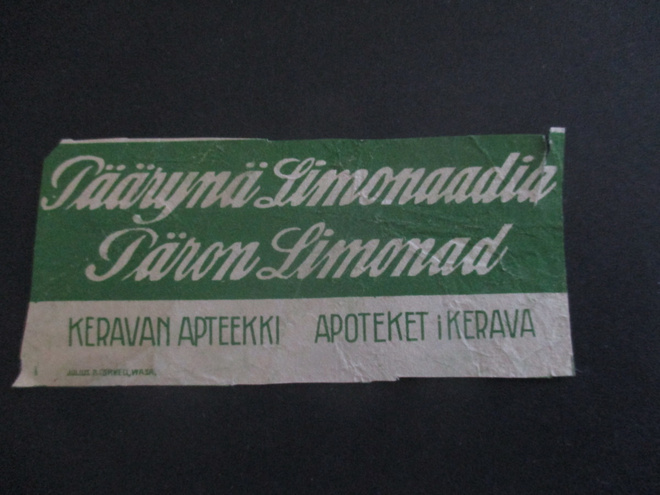 JUOMA ETIKETTI - PÄÄRYNÄ LIMONAADIA KERAVAN APTEEKKI (AB17)