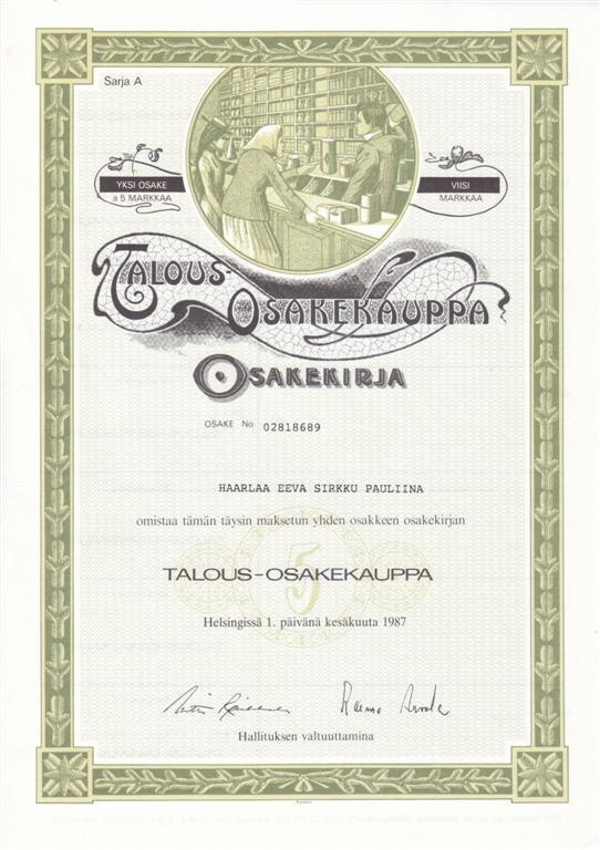 OKK 1987 Talous-Osakekauppa Oy, Helsinki pörssi
