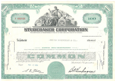 OKK osakekirja Studebaker Corporation Michigan 7.5.1964