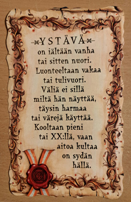 Ystävä- värssy, kulkenut käsipostissa