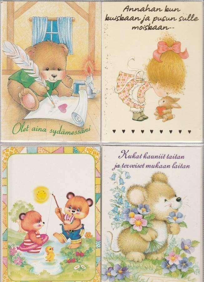 Postikorttierä,   4 korttia, Nallet / Pehmolelut
