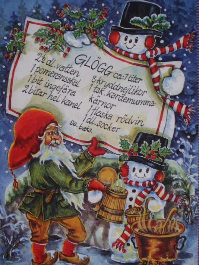 Ingrid Elf tontulla ja lumiukolla glögin ohje