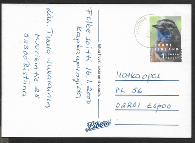 Postilähetys - Yl.m. 1.lk. (LAPE 1457) Ristiina 17.1.2000
