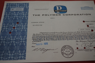 Osakekirja Yhdysvallat The Polymer Corporation 1972