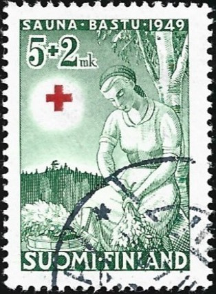 1949 Punainen Risti 5 + 2 mk leimattu LaPe 361