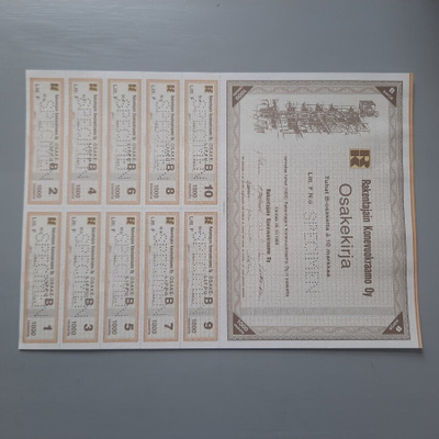 osakekirja Rakentajain konevuokraamo -88 spec.
