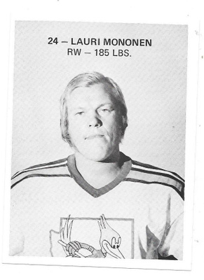 1975-76 Phoenix Roadrunners Teamissued #24 Lauri Mononen