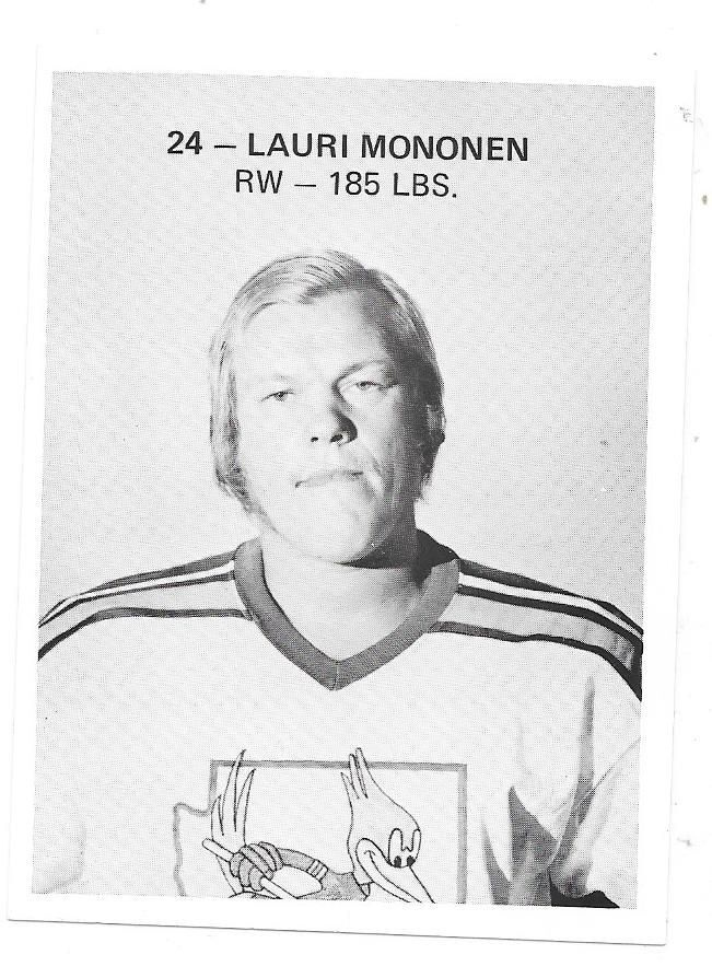 1975-76 Phoenix Roadrunners Teamissued #24 Lauri Mononen