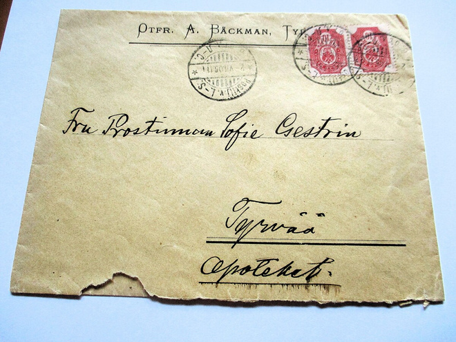 1905 Otfr. A Bäckman Tyrvää pvl L-S kuori Tyrvään apteekkiin