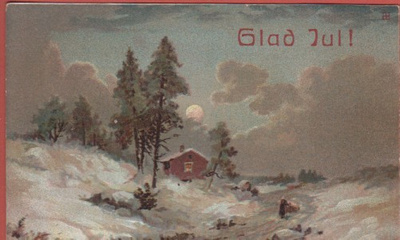 Rudolf Åkerblom Mökki talvimaisemassa , kuutamo