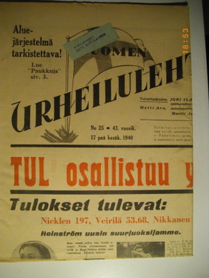 Suomen Urheilulehti Nro 25/1940 (16.3)