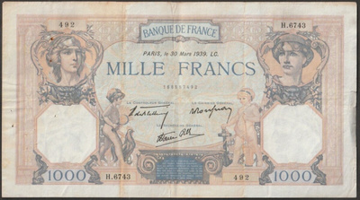 FRANCE 1000 FRNCS 1939 (K14-S66)