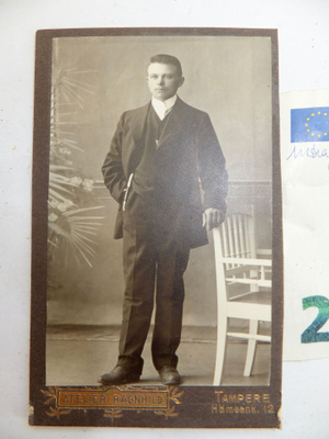 VANHA CDV Valokuva Nuori Mies Kiva Puukko Tampere 1900-l