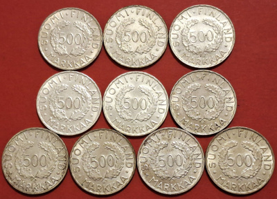 10 x 500 mk 1952 Helsinki Olympics. (KD3)