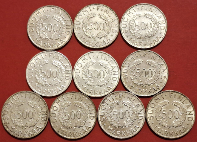 10 x 500 mk 1952 Helsinki Olympics. (KD3)