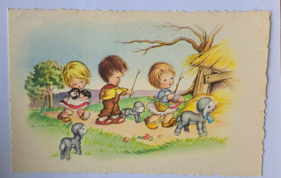 lapset leikkii, paimenessa, sign ? kulkenut 1977